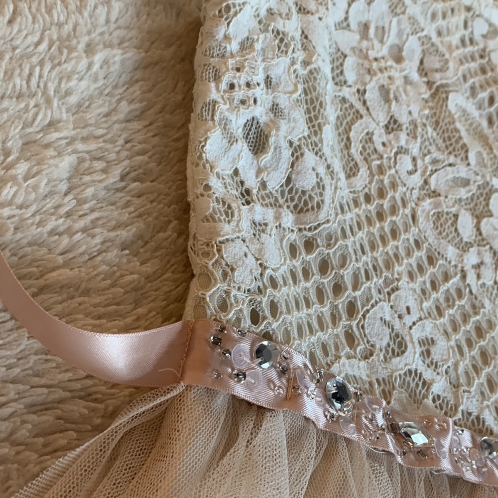 Rare Editions 12 Lace Overlay Dress EUC Cream Blush Color Special Occasion - Picture 13 of 17